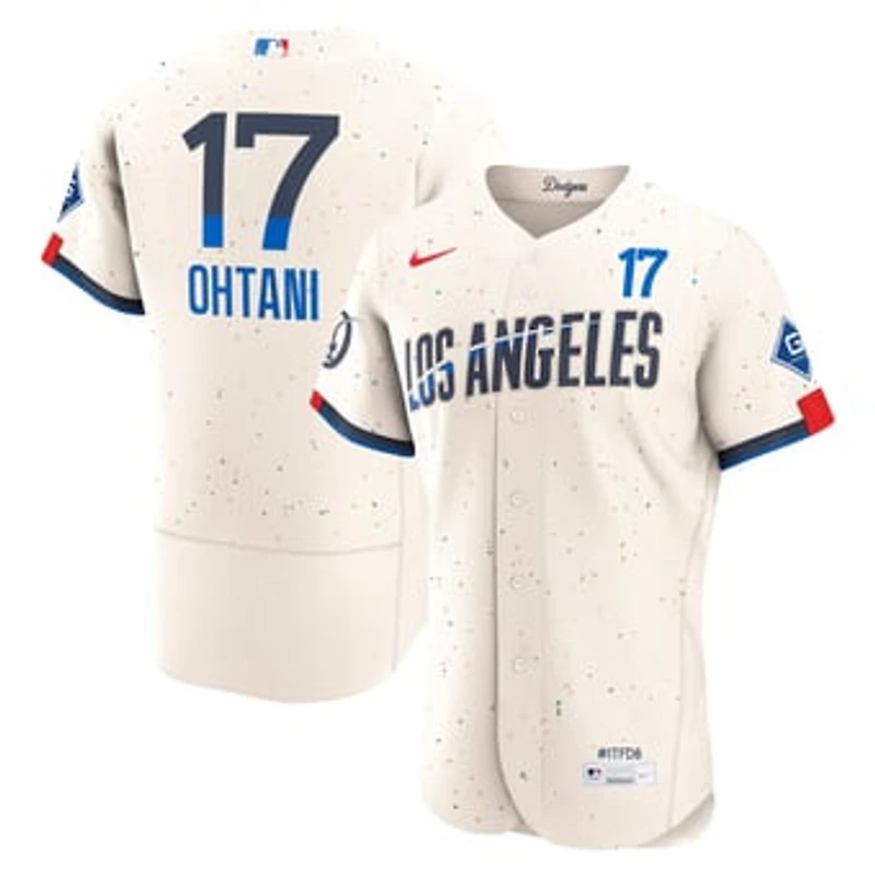 Men's Nike Cream Shohei Ohtani Los Angeles Dodgers City Connect Authentic Sponsor Patch Jersey