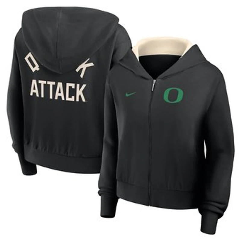 Women's Nike Black Oregon Ducks Mantra Cropped Full-Zip Hoodie
