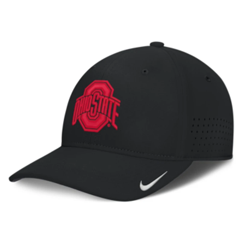 Men's Nike  Black Ohio State Buckeyes 2026 Sideline Practice AeroBill Swooshflex Dri-FIT Hat