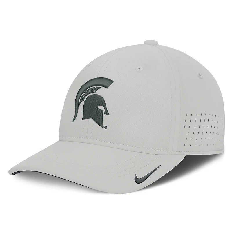 Men's Nike Gray Michigan State Spartans 2026 Sideline Practice AeroBill SwooshFlex Dri-FIT Hat
