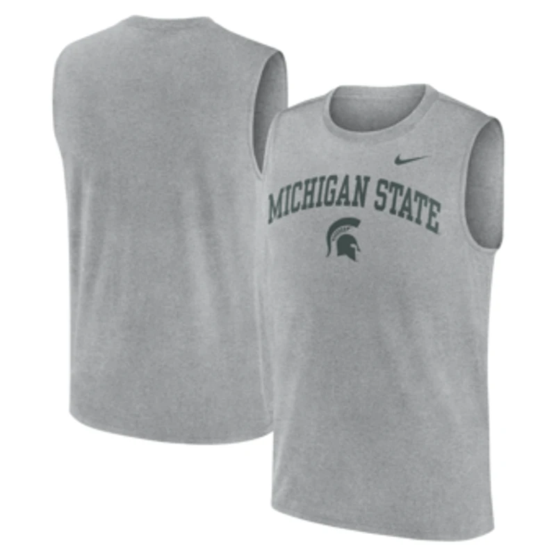 Men's Nike Heather Gray Michigan State Spartans Primetime Legend Arch Dri-FIT Muscle Tank Top
