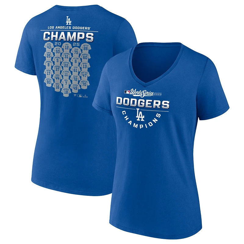 Women's Fanatics  Royal Los Angeles Dodgers 2025 World Series Champions Jersey Roster V-Neck T-Shirt