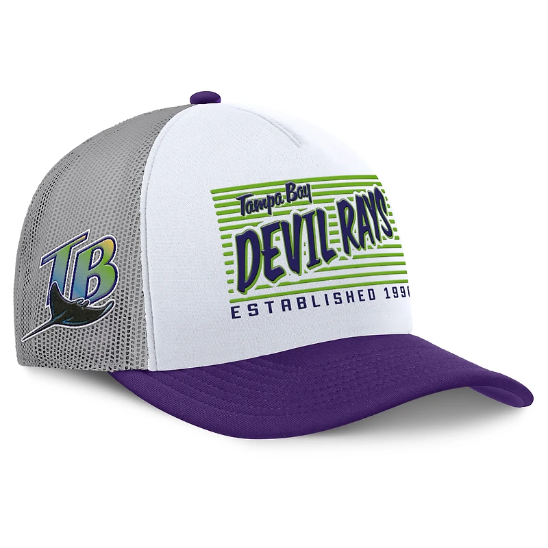 Men's Fanatics White/Purple Tampa Bay Rays On Deck A-Frame Snapback Hat