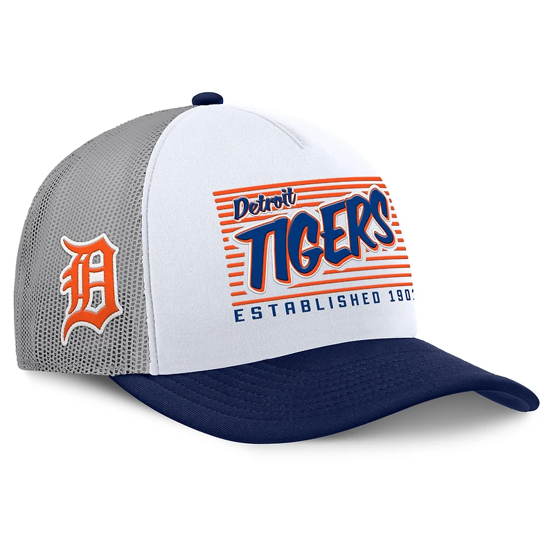 Men's Fanatics White/Navy Detroit Tigers On Deck A-Frame Snapback Hat