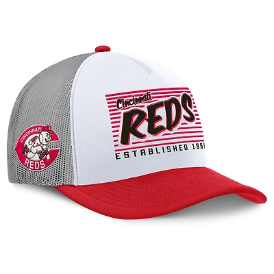 Men's Fanatics White/Red Cincinnati Reds On Deck A-Frame Snapback Hat