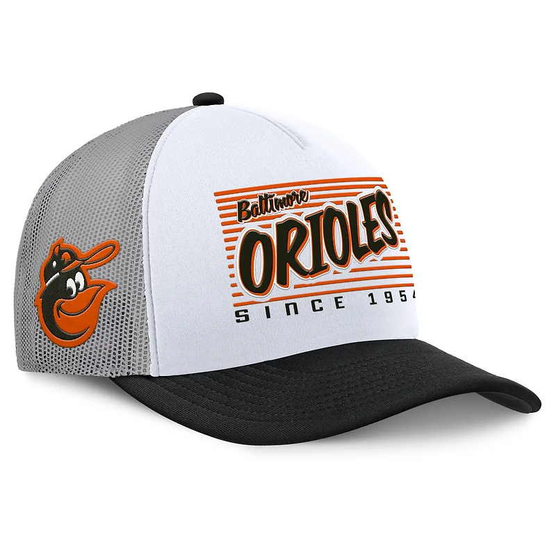 Men's Fanatics White/Black Baltimore Orioles On Deck A-Frame Snapback Hat