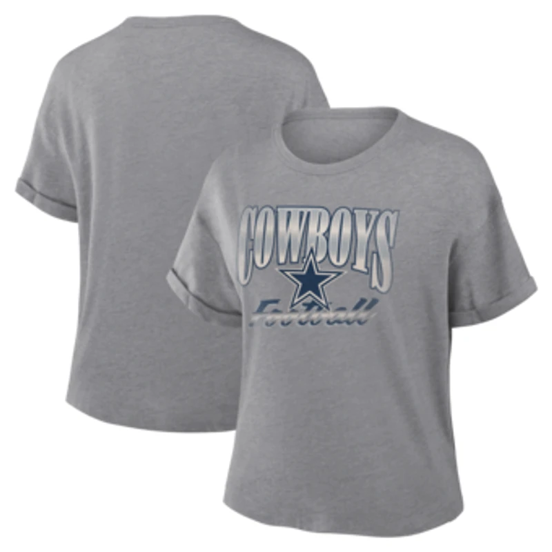 Women's Fanatics Heather Gray Dallas Cowboys Overplayed Tribute Tri-Blend Boxy T-Shirt