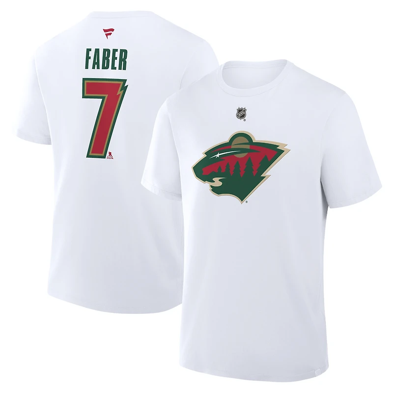 Men's Fanatics Brock Faber White Minnesota Wild Authentic Stack Name & Number T-Shirt