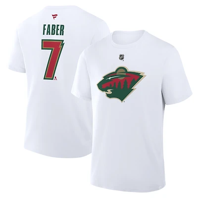 Men's Fanatics Brock Faber White Minnesota Wild Authentic Stack Name & Number T-Shirt