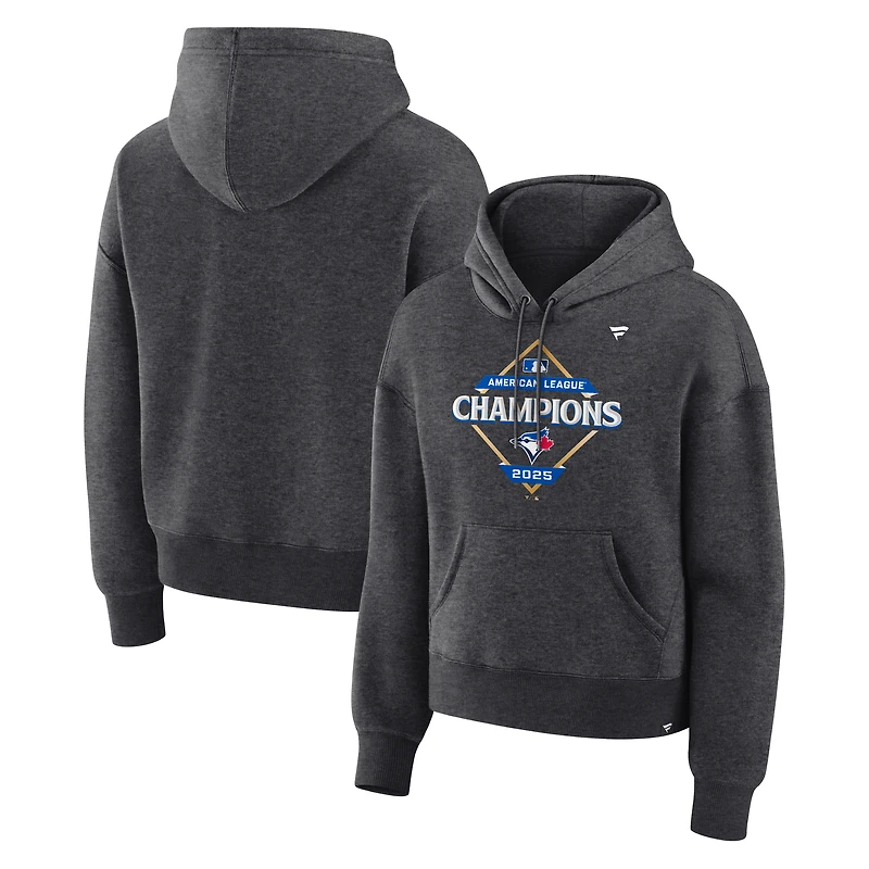 Women's Fanatics  Heather Charcoal Toronto Blue Jays 2025 American League Champions Locker Room Fleece Hoodie