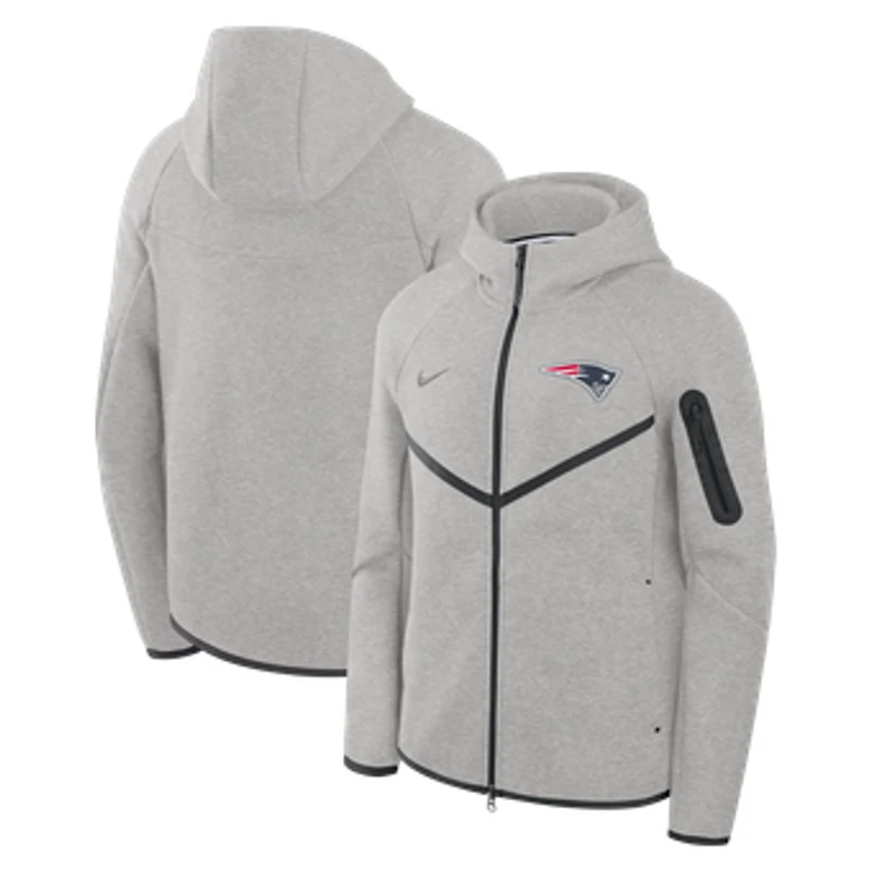 Men's Nike Heather Gray New England Patriots Tech Fleece Raglan Full-Zip Windrunner Hoodie