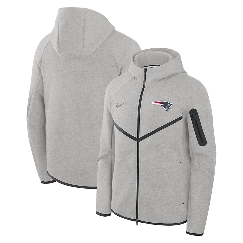 Men's Nike Heather Gray New England Patriots Tech Fleece Raglan Full-Zip Windrunner Hoodie