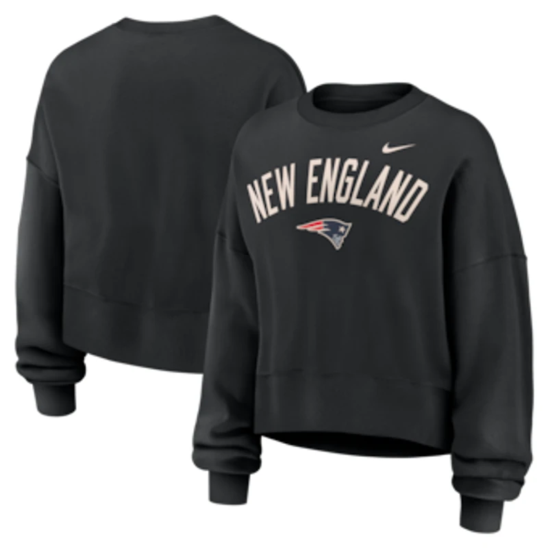 Women's Nike Black New England Patriots Oversized High Hip Legacy Arch Phoenix Fleece Sweatshirt
