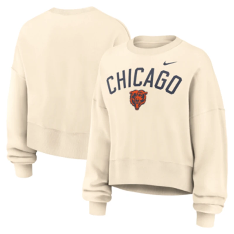 Women's Nike Natural Chicago Bears Oversized High Hip Legacy Arch Phoenix Fleece Sweatshirt