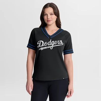 Women's Fanatics Black Los Angeles Dodgers Diva Race Ahead Raglan V-Neck T-Shirt