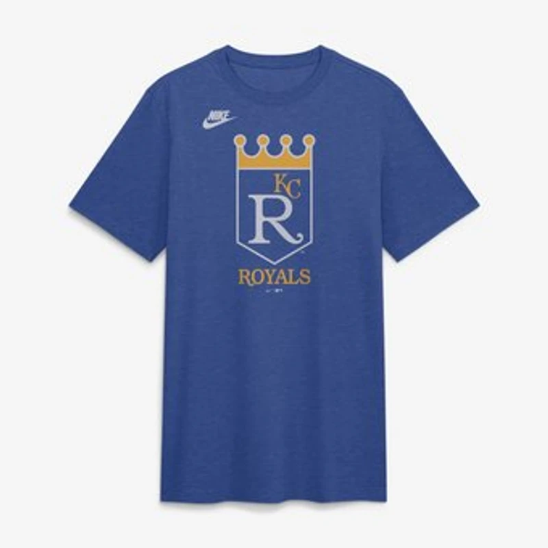 Men's Nike Heather Royal Kansas City Royals Cooperstown Logo Tri-Blend T-Shirt