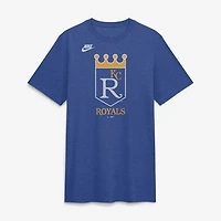 Men's Nike Heather Royal Kansas City Royals Cooperstown Logo Tri-Blend T-Shirt