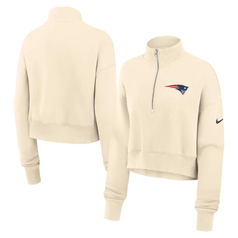 Women's Nike Cream New England Patriots Legacy Phoenix Fleece Cropped Half-Zip Sweatshirt