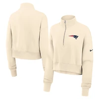 Women's Nike Cream New England Patriots Legacy Phoenix Fleece Cropped Half-Zip Sweatshirt