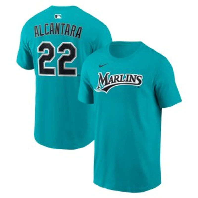 Name & Number T-Shirt Nike Sandy Alcantara Teal Miami Marlins Name & Number T-Shirt