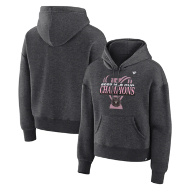 Women's Fanatics Heather Charcoal Inter Miami CF 2025 MLS Cup Champions Locker Room Hoodie