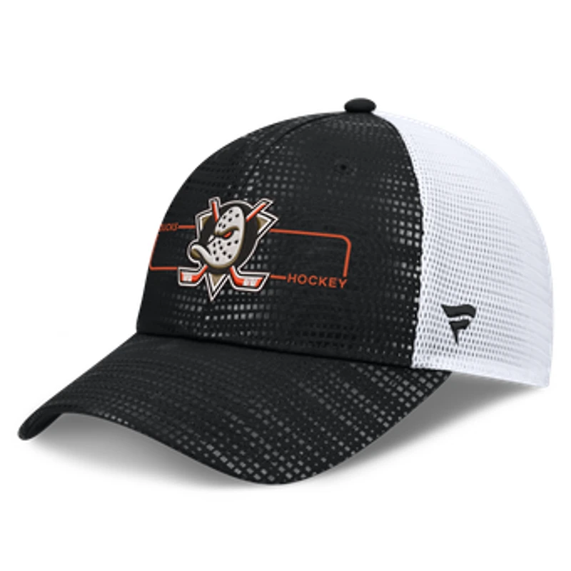 Men's Fanatics Black Anaheim Ducks Authentic Pro Rink Boxed Logo Trucker Hat