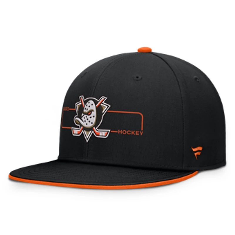 Men's Fanatics Black/Orange Anaheim Ducks Authentic Pro Rink Snapback Hat