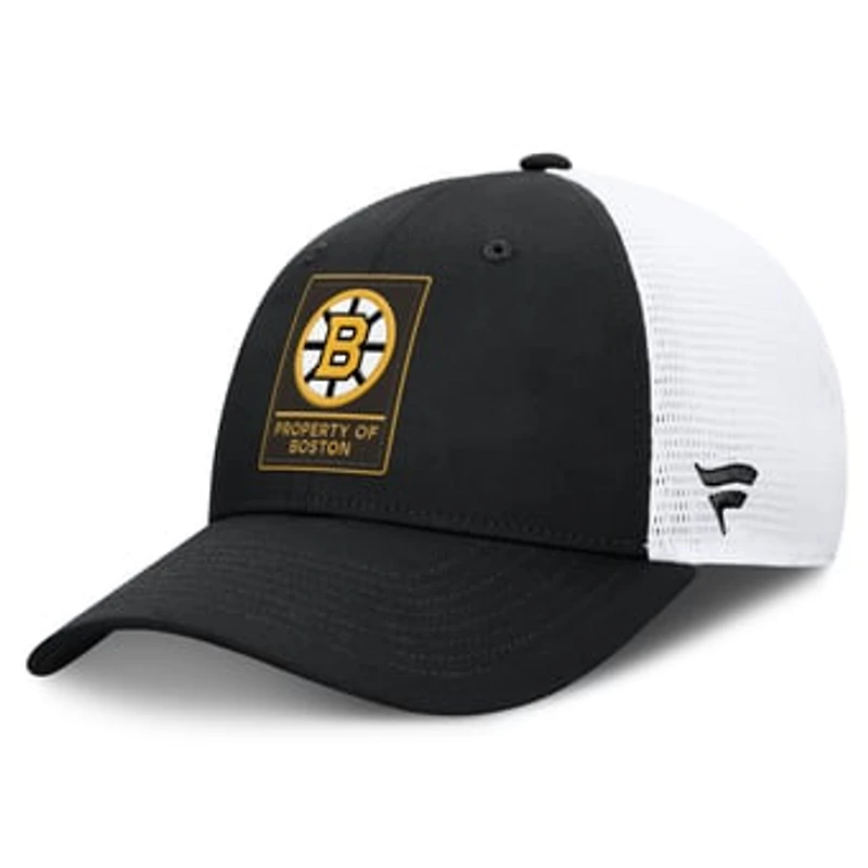 Men's Fanatics Black/White Boston Bruins Authentic Pro Train Meshback Adjustable Hat
