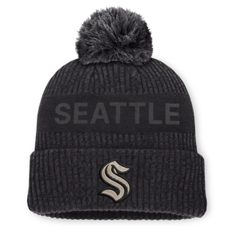 Men's Fanatics Charcoal Seattle Kraken Road Phantom Cuffed Knit Hat with Pom