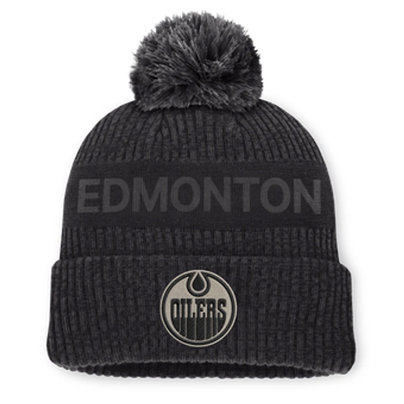 Men's Fanatics Charcoal Edmonton Oilers Road Phantom Cuffed Knit Hat with Pom