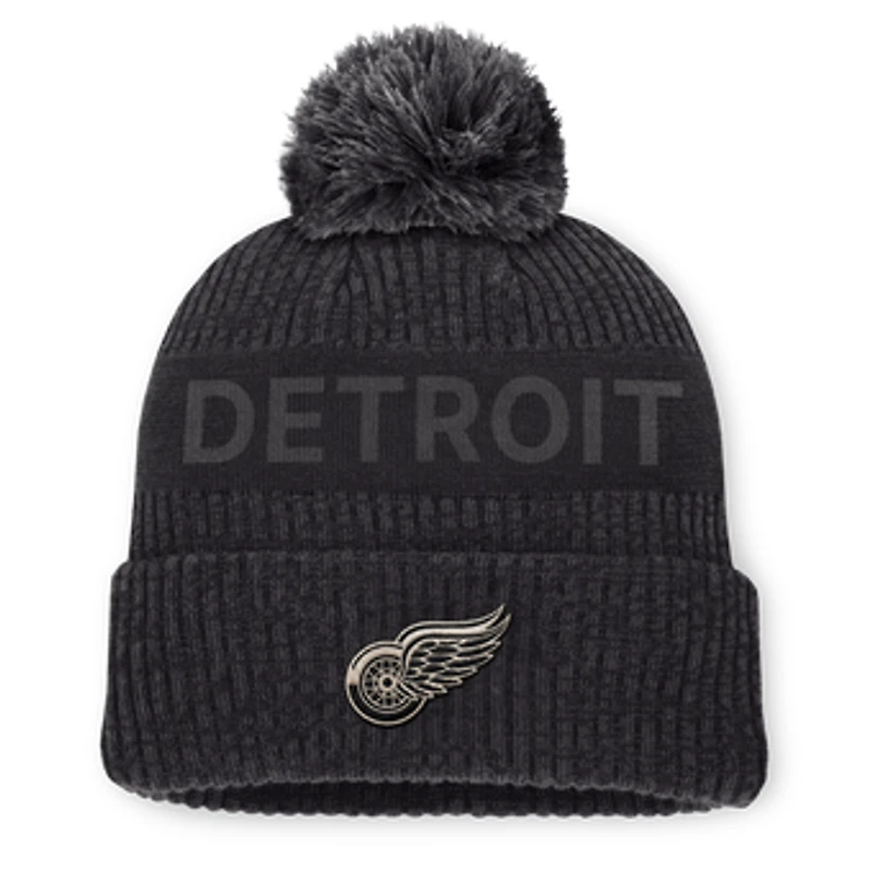 Men's Fanatics Charcoal Detroit Red Wings Road Phantom Cuffed Knit Hat with Pom
