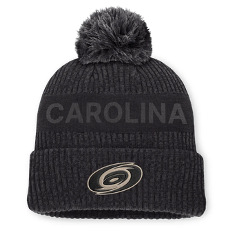 Men's Fanatics Charcoal Carolina Hurricanes Road Phantom Cuffed Knit Hat with Pom