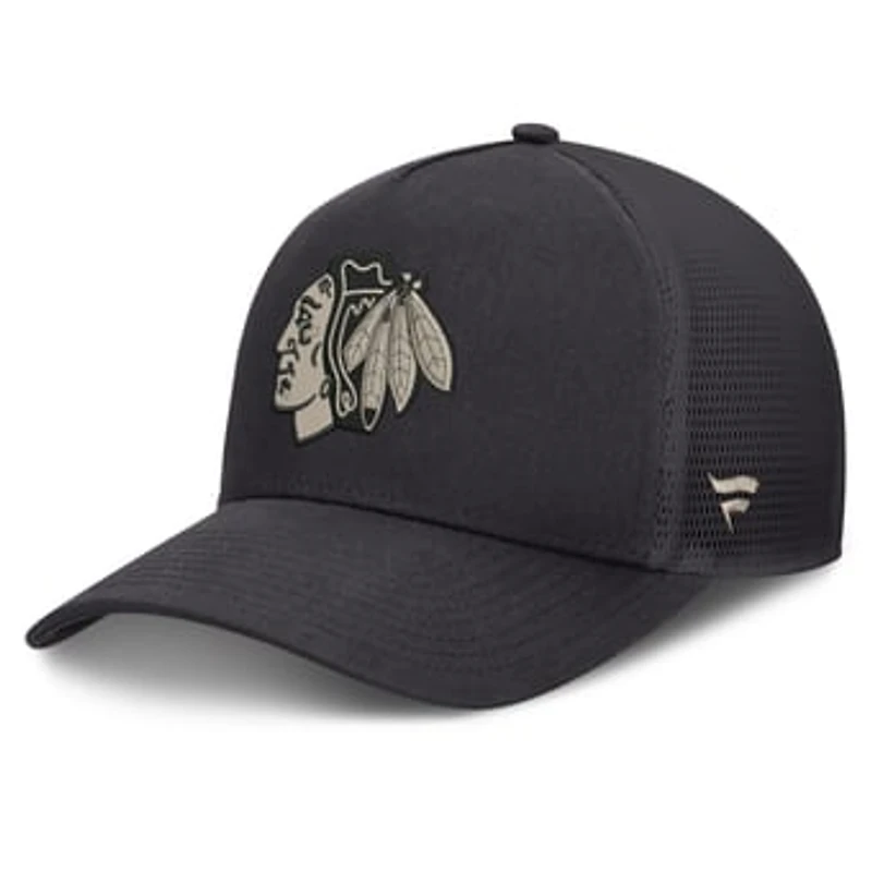 Men's Fanatics Charcoal Chicago Blackhawks Road Soft Wash A-Frame Meshback Hat