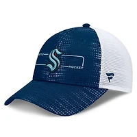 Men's Fanatics Deep Sea Blue Seattle Kraken Authentic Pro Rink Boxed Logo Trucker Hat