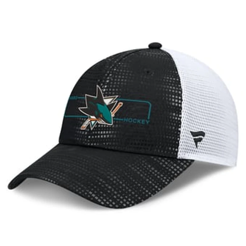 Men's Fanatics Black San Jose Sharks Authentic Pro Rink Boxed Logo Trucker Hat