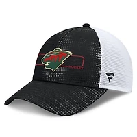 Men's Fanatics Black Minnesota Wild Authentic Pro Rink Boxed Logo Trucker Hat