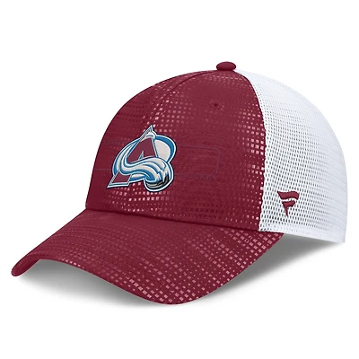 Men's Fanatics Burgundy Colorado Avalanche Authentic Pro Rink Boxed Logo Trucker Hat