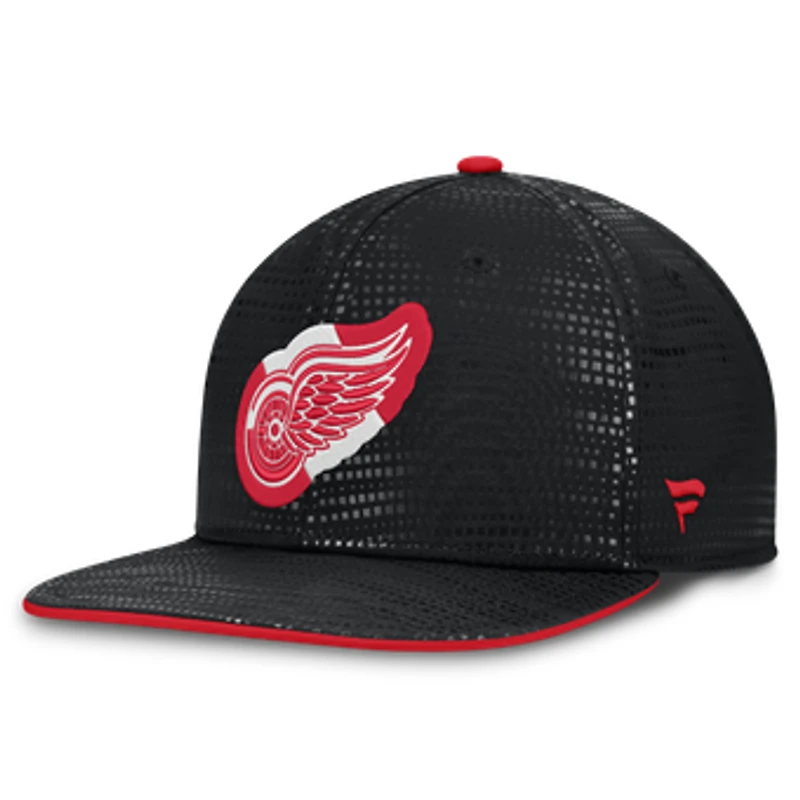 Men's Fanatics Black Detroit Red Wings Authentic Pro Rink Square Visor Snapback Hat