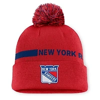 Women's Fanatics Red New York Rangers Authentic Pro Rink Cuffed Knit Hat with Pom