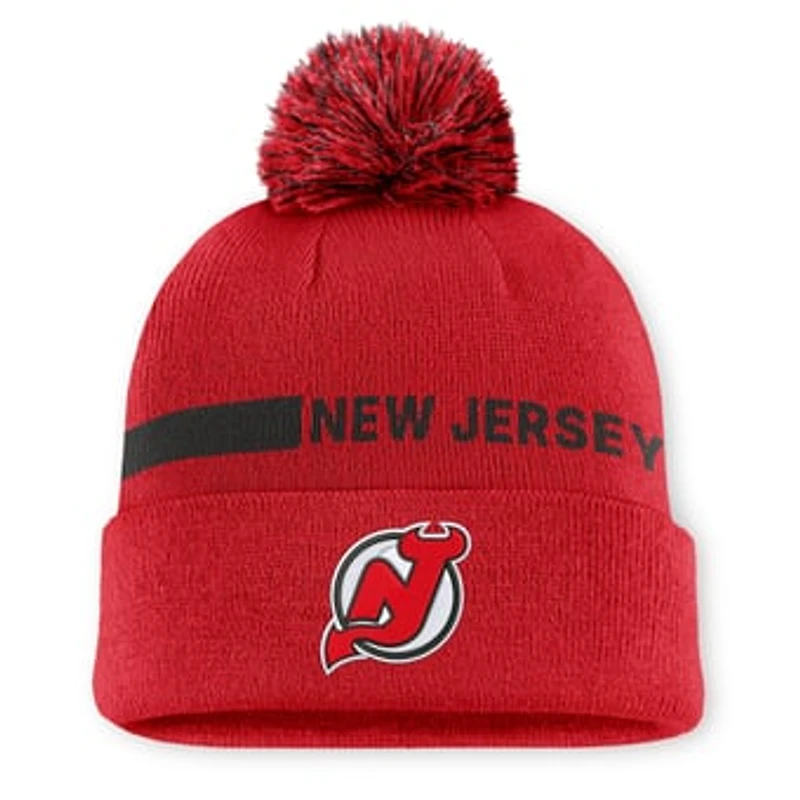 Women's Fanatics Red New Jersey Devils Authentic Pro Rink Cuffed Knit Hat with Pom