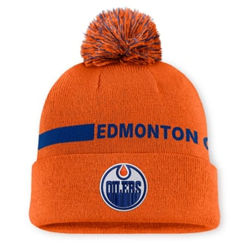 Women's Fanatics Orange Edmonton Oilers Authentic Pro Rink Cuffed Knit Hat with Pom