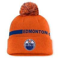 Women's Fanatics Orange Edmonton Oilers Authentic Pro Rink Cuffed Knit Hat with Pom
