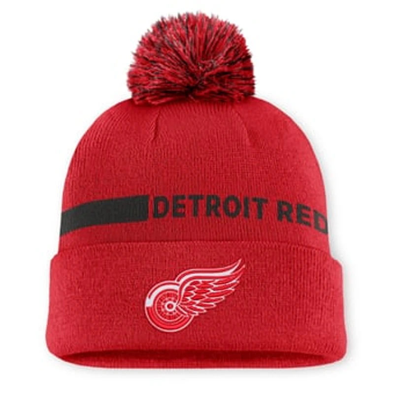 Women's Fanatics Red Detroit Red Wings Authentic Pro Rink Cuffed Knit Hat with Pom