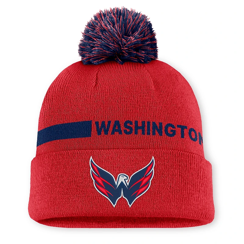 Men's Fanatics Red Washington Capitals Authentic Pro Rink Cuffed Knit Hat with Pom