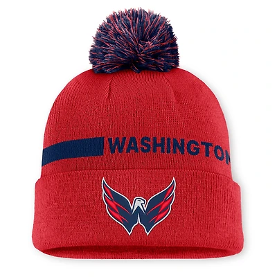 Men's Fanatics Red Washington Capitals Authentic Pro Rink Cuffed Knit Hat with Pom