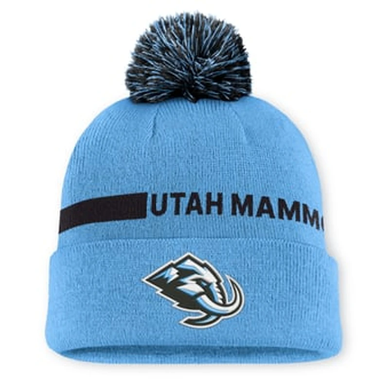 Men's Fanatics Light Blue Utah Mammoth Authentic Pro Rink Cuffed Knit Hat with Pom