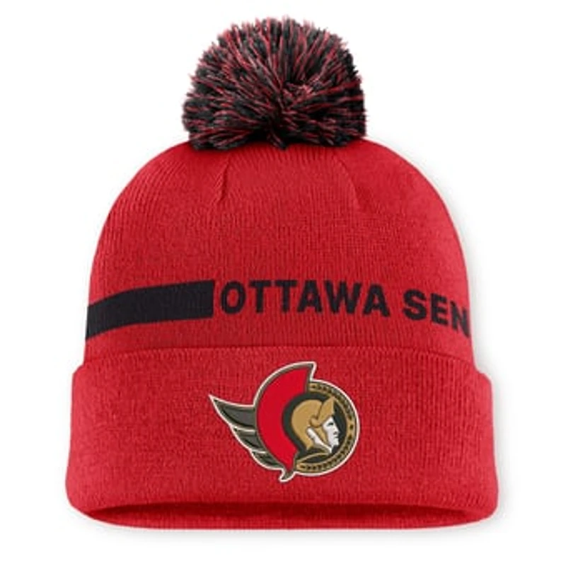 Men's Fanatics Red Ottawa Senators Authentic Pro Rink Cuffed Knit Hat with Pom