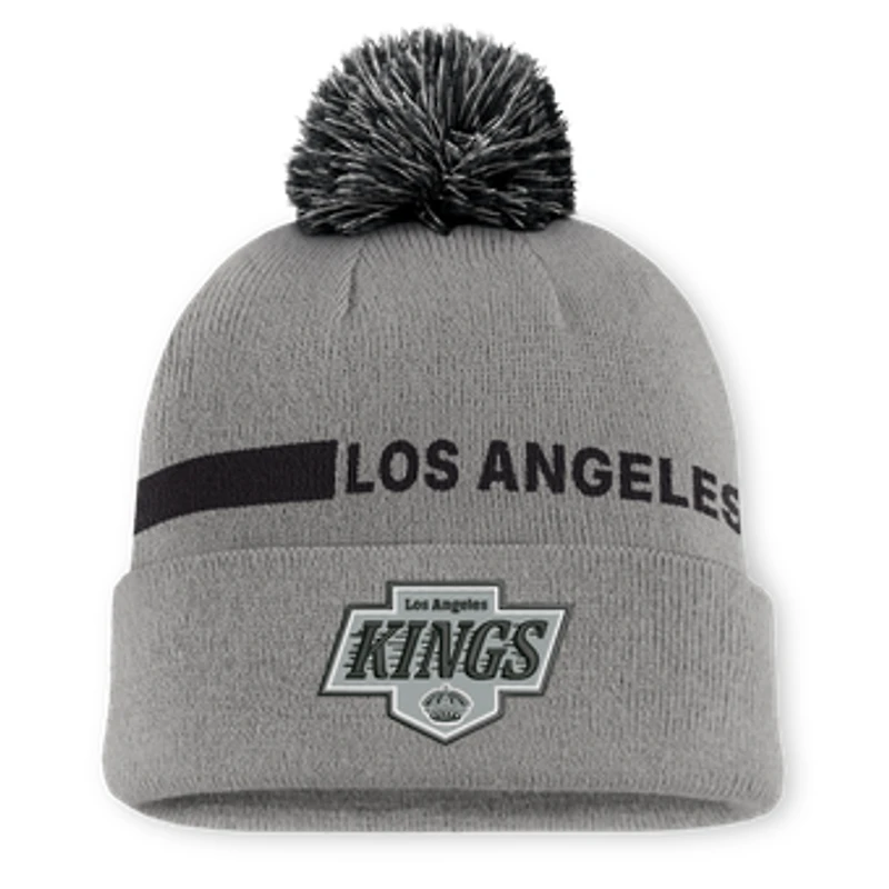 Men's Fanatics Gray Los Angeles Kings Authentic Pro Rink Cuffed Knit Hat with Pom