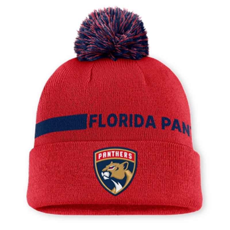 Men's Fanatics Red Florida Panthers Authentic Pro Rink Cuffed Knit Hat with Pom