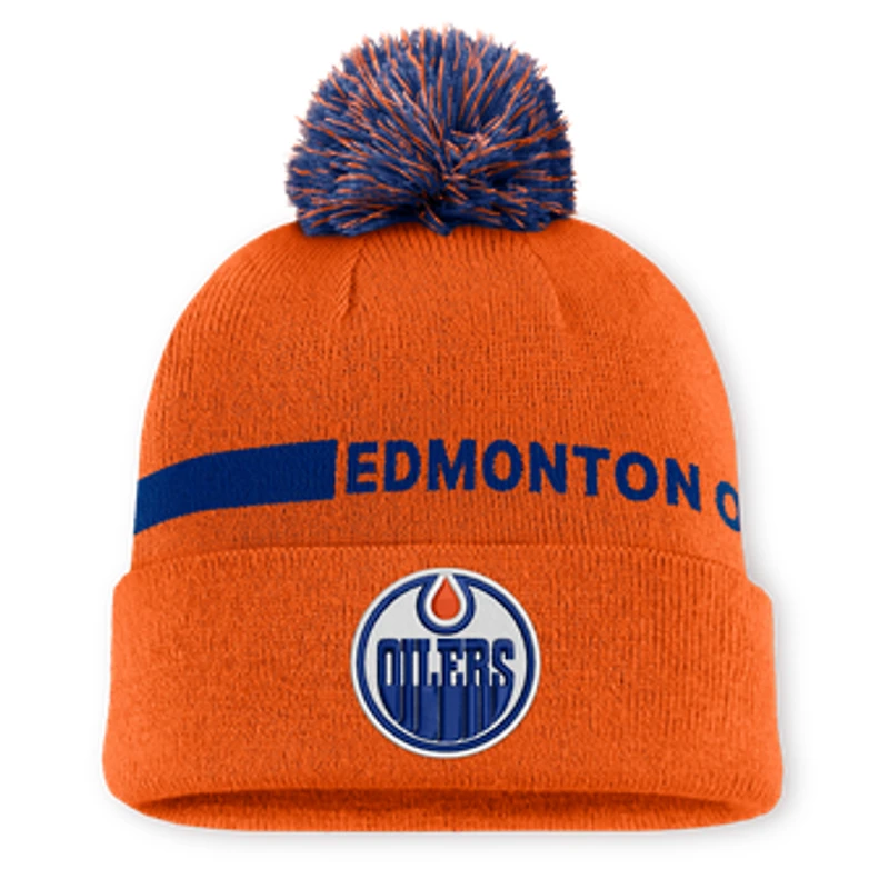 Men's Fanatics Orange Edmonton Oilers Authentic Pro Rink Cuffed Knit Hat with Pom